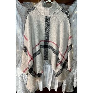 Plaid Cowl Neck Poncho